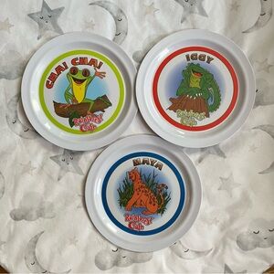 Vintage RAINFOREST CAFE Reptile Plates Set - Green, Red, Blue